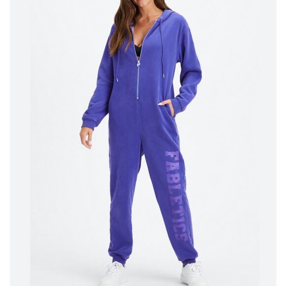 Fabletics size large coral / orange Forever Fleece hooded onsie - Picture 2 of 5